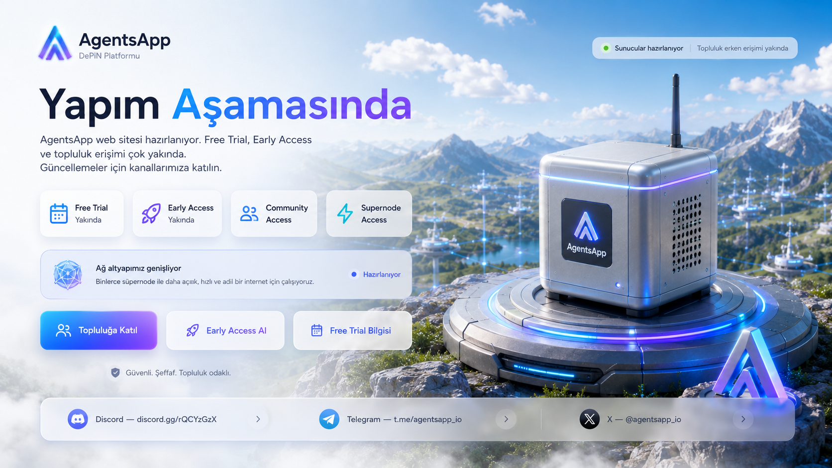 AgentsApp Supernode hazırlık aşamasında - Free Trial, Early Access ve sosyal medya kanalları